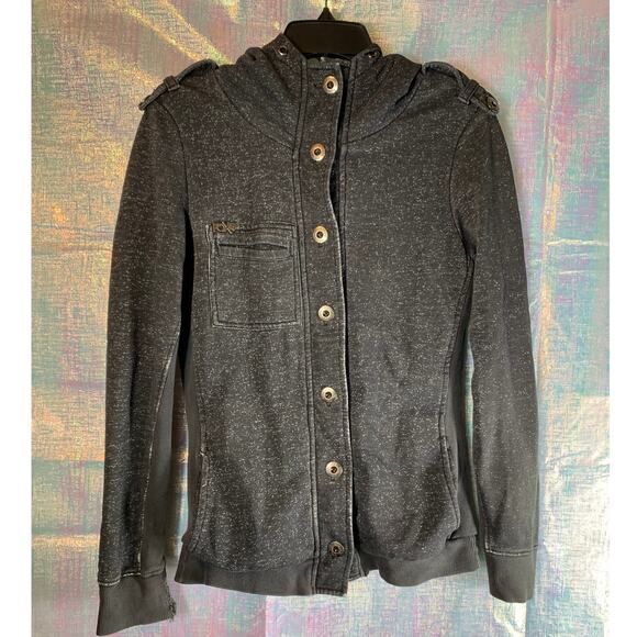 Fox Racing Tops - Fox Racing Button Up Hooded Sweatshirt Womens L Charcoal Grey Sport Distressed